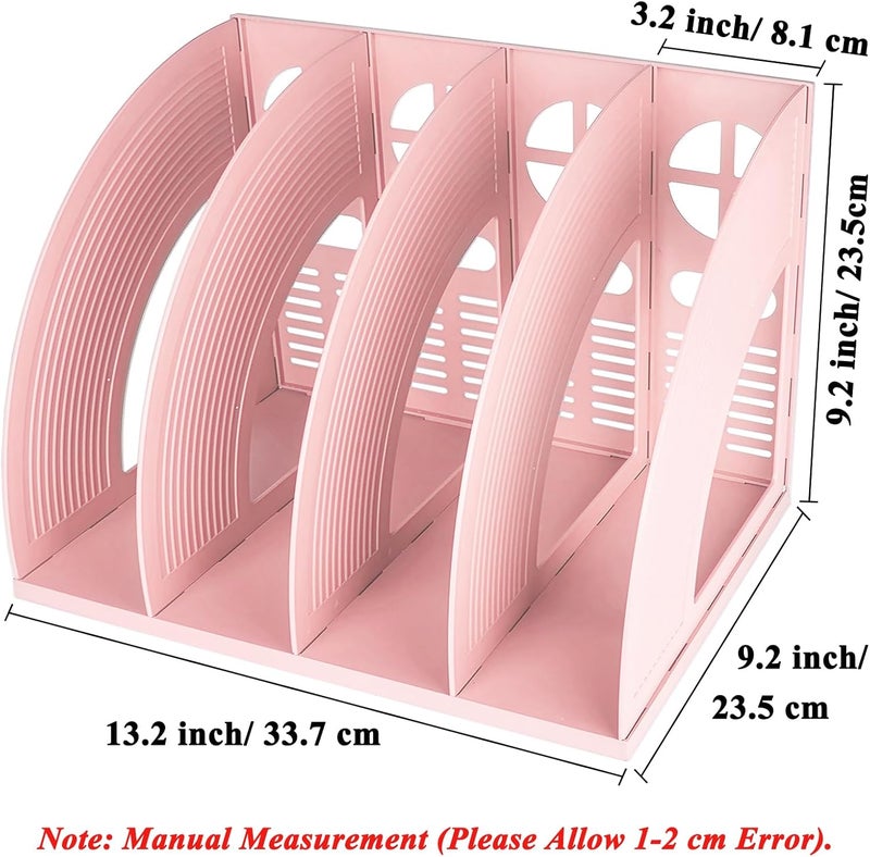 SAYEEC Sturdy Magazine Holder 4 Compartments Plastic Desktop File Organizer File Dividers Office Organizer Storage Document Magaizne Rack Display Box (Pink) - Image 2